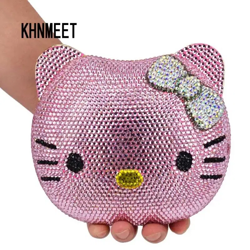 Color: Clear - Luxury Navy Blue Crystal Animal Evening Bags Cat Designer Party Purse Ladies Clutch Bags Women Handbags