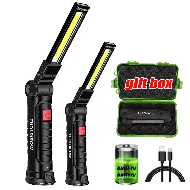 Emitting Color: Blue - COB LED Work Light Dimmable USB Rechargeable LED Flashlight Inspection Lamp With Magnetic Hook Power Bank 18650 Battery Torch