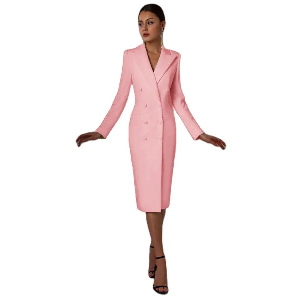 Color: Pink, Size: S - Women's Suit Long Blazer Double Breasted Jacket White Tuxedo Party Point Lapel Clothes спор?‚ивн?‹й кос?‚юм ?¶?µнск