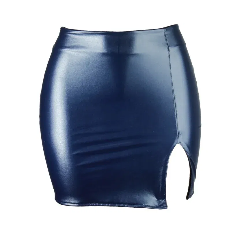 Color: SKY BLUE, Size: M - S M L XL XXL Women's Skirt High Waist Split Leather Skirt Wrap Hip Skirt Plus Size Pencil Skirt