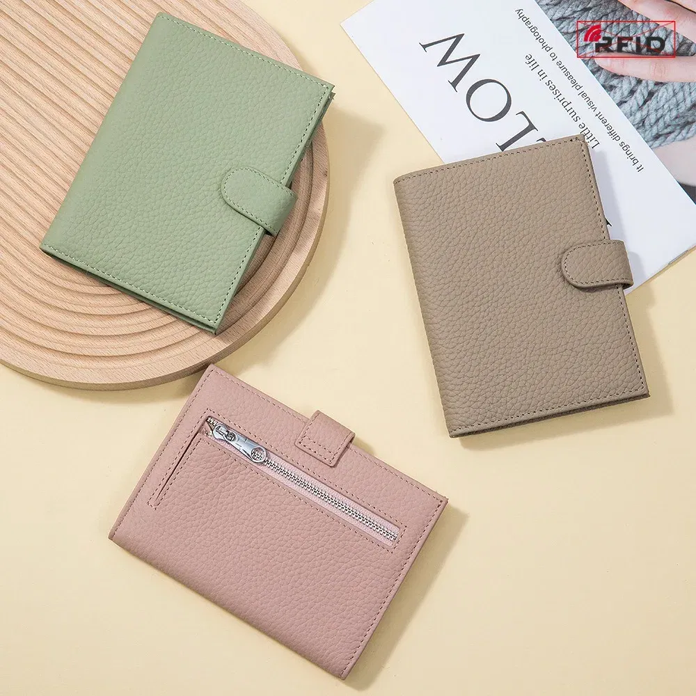 Color: Beige - Genuine Leather RFID Travel Passport Cover Case Wallet Bag Card Holder Cowhide Coin Purse Document Cover Flight Men Women