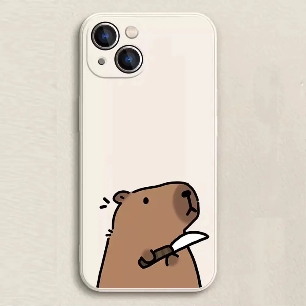 Color: SKY BLUE, Material: Genuine Leather - Cartoon Animal Capybara Phone Case For Samsung Galaxy S10 S20 S21 S22 S23 S24 FE Plus Ultra Note 20 Couple Paired Silicone Cover