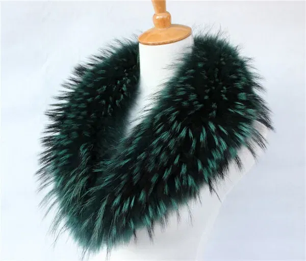 Color: black, Size: L - Real Raccoon Fur Scarves Woman 100% Pure Natural Raccoon Fur Collar Warm Winter Scarves Red Fox Fur Collar L#1