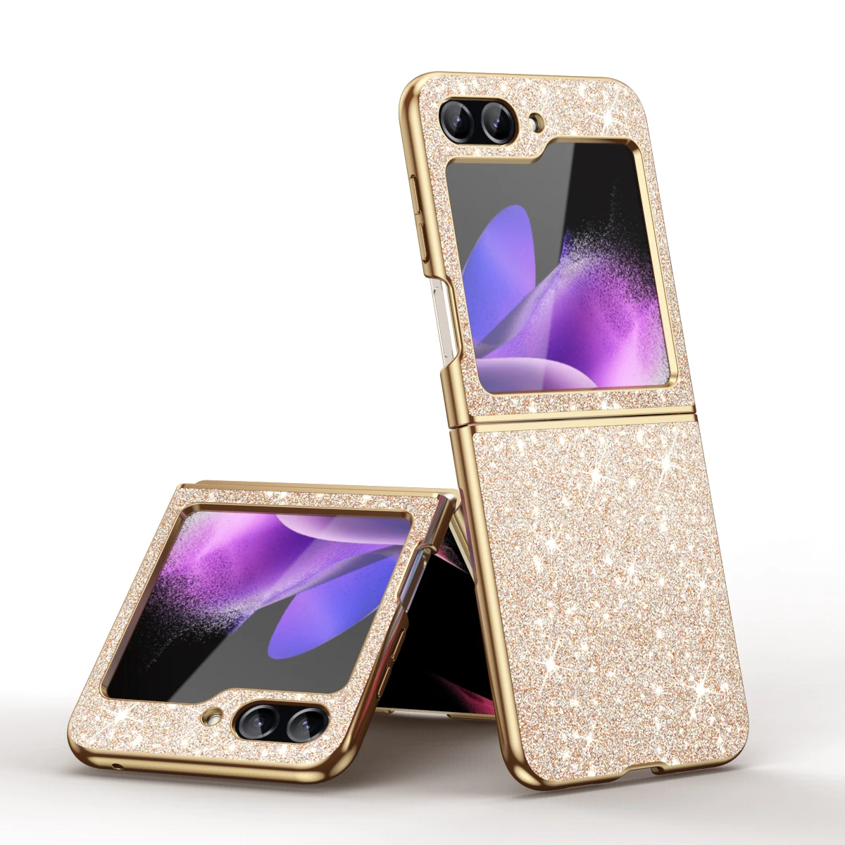 Color: Gold, Material: ABS - sparkling Stylish phone case Samsung Galaxy Z Flip 5 4 5G protective cover Cell phone case for women