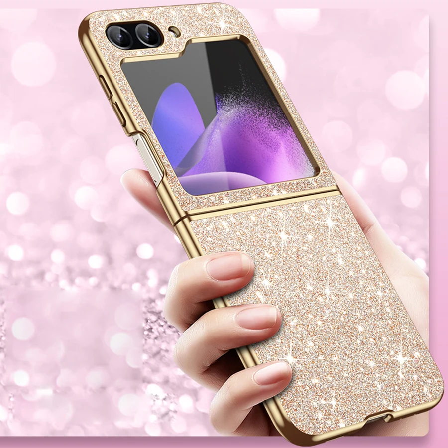Color: Gold, Material: ABS - sparkling Stylish phone case Samsung Galaxy Z Flip 5 4 5G protective cover Cell phone case for women