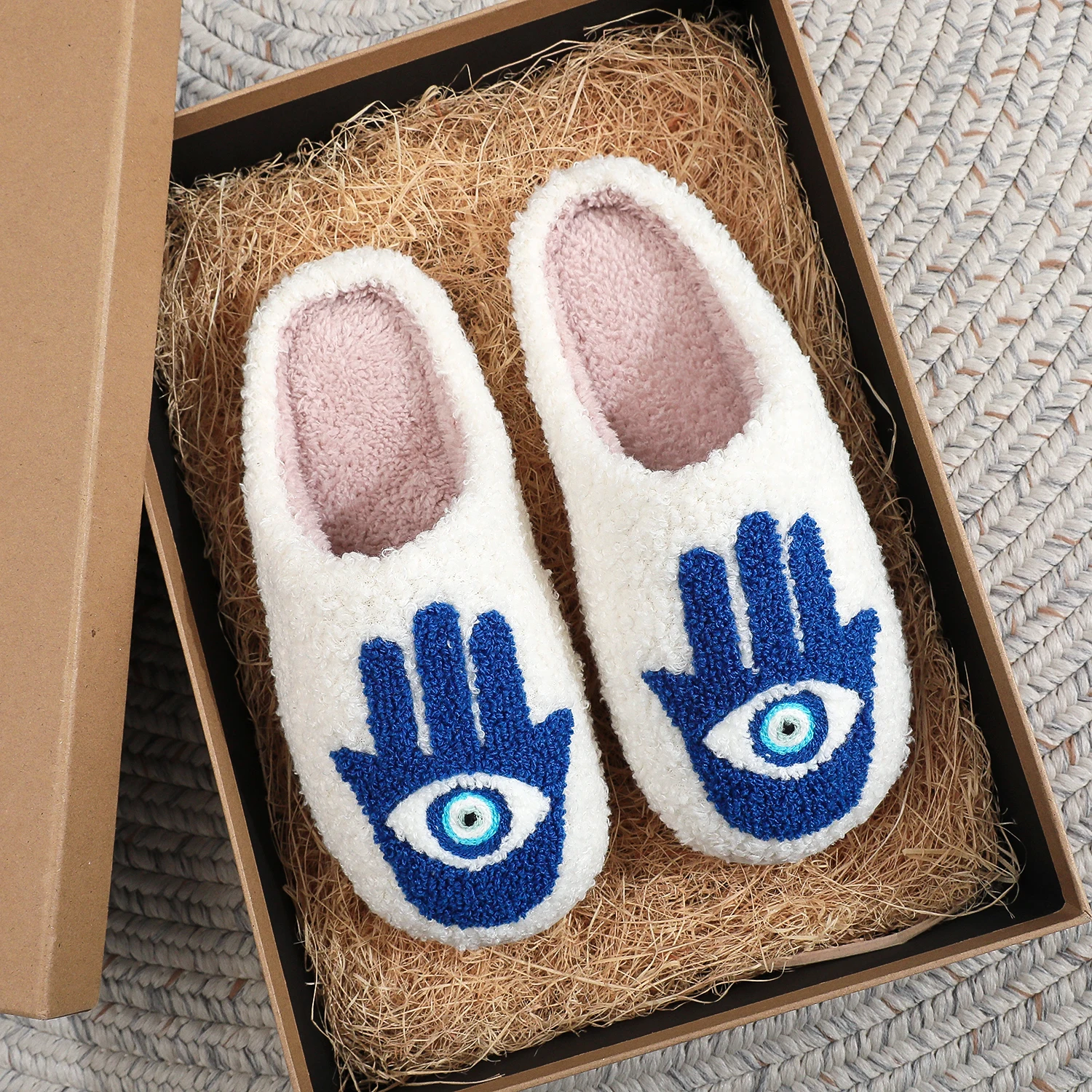 Color: Blue, Shoe Size: 36 - Winter Funny Palm Fur Slippers Home Home Wear-Resistant Non-Slip Plus Velvet Thick Bottom Cotton Slippers