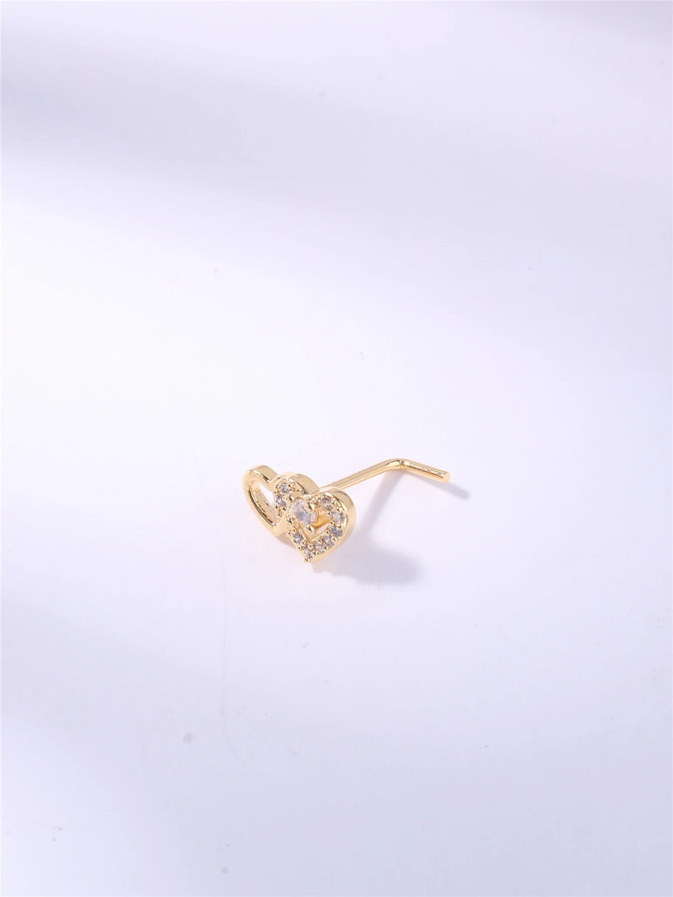 Metal color: Silver - 20G L Shaped Nose Studs Rings Cute Heart Shiny CZ Love Stone Gold Silver Color Nose Piercing for Women Girl Nostril Jewelry
