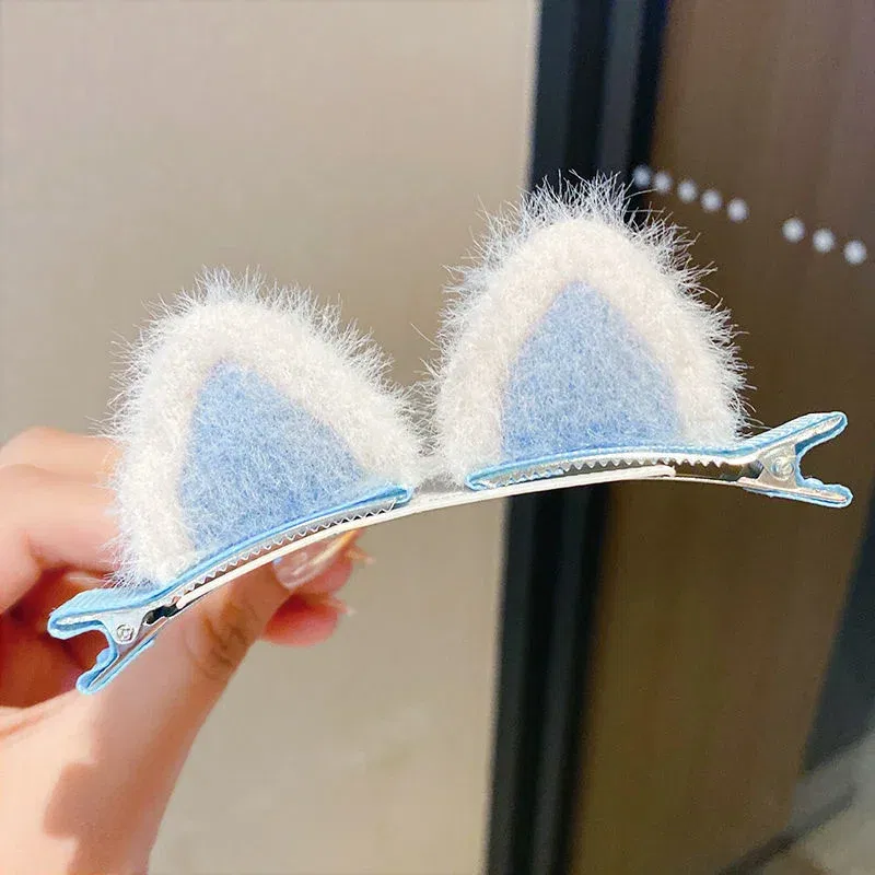 Color: army green - 2PCS New Plush Cat Ears Hairpins Girls Hair Clips Hair Accessories Women Sweet Cute Barrettes Kids Fashion Headwear Ornaments