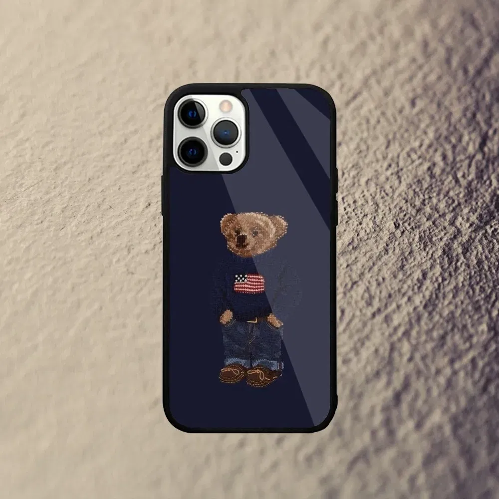 Color: SKY BLUE, Material: Genuine Leather - Baron F-Filou Bear Fashion Phone Case For iPhone 15,14,13,12,11,Plus,Pro,Max Mini Magsafe Magnetic Wireless Charging