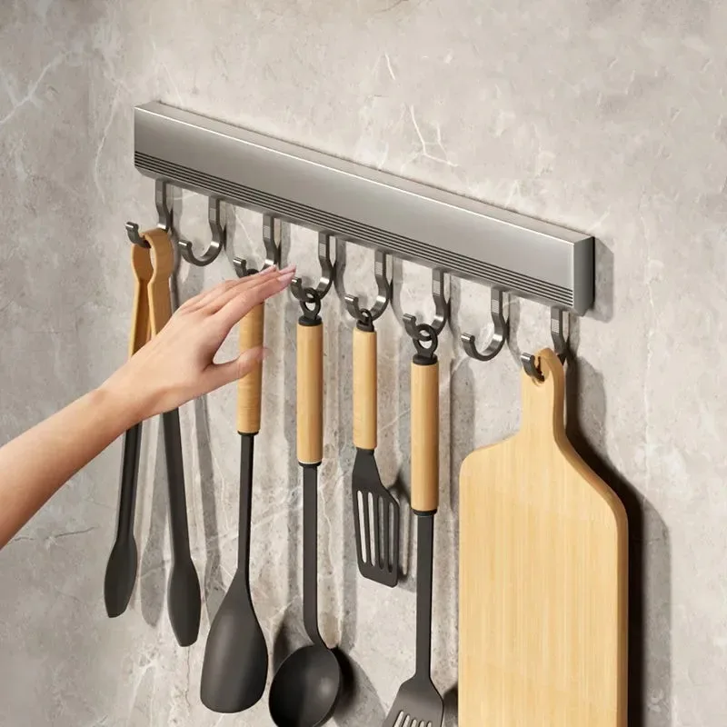 Color: light green - Wall Mounted Hooks Rack Punch Free Kitchen Utensils Storage Row Hook Holder Bathroom Towel Robe Coat Hangers Multi-Purpose Hooks