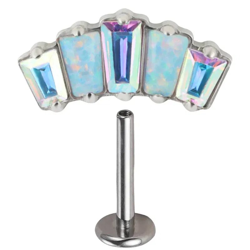 Metal color: Antique Bronze Plated, Main Stone Color: Pink, Ships From: CHINA - G23 Titanium Ear Studs 5 Oblong CZ Blaze Curve Top Threaded Labret PIERC Lip Stud Ear Cartilage Tragus Helix Piercing Jewelry