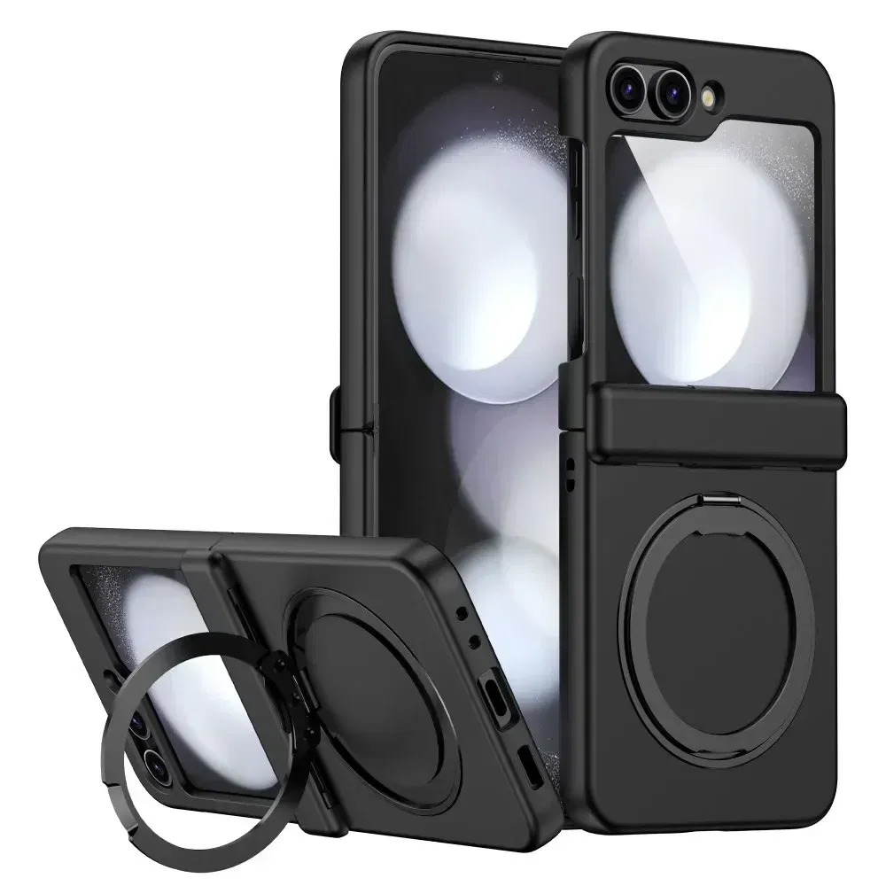 Color: Beige, Material: aluminum - For Samsung Galaxy Z Flip 3 5 4 6 Magsafe Case Wireless Charging Hinge All-inclusive Flip Shockproof Hard Magnetic Holder Cover
