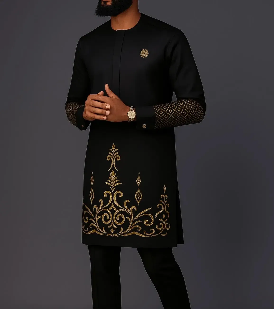 Color: Gold, Size: 4XL - New Men's Tenos Wedding 2-Piece Suit Waist Pants Shirt Solid Color Panel Long Sleeve Party African Ethnic Style Clothing (M-4XL)