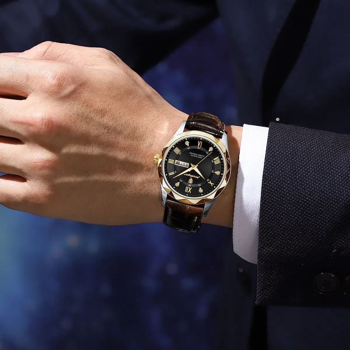 Color: Silver - POEDAGAR Luxury Business Man Wristwatch Waterproof Luminous Date Week Men Watch For Men Quartz Clock Leather Men's Watches reloj