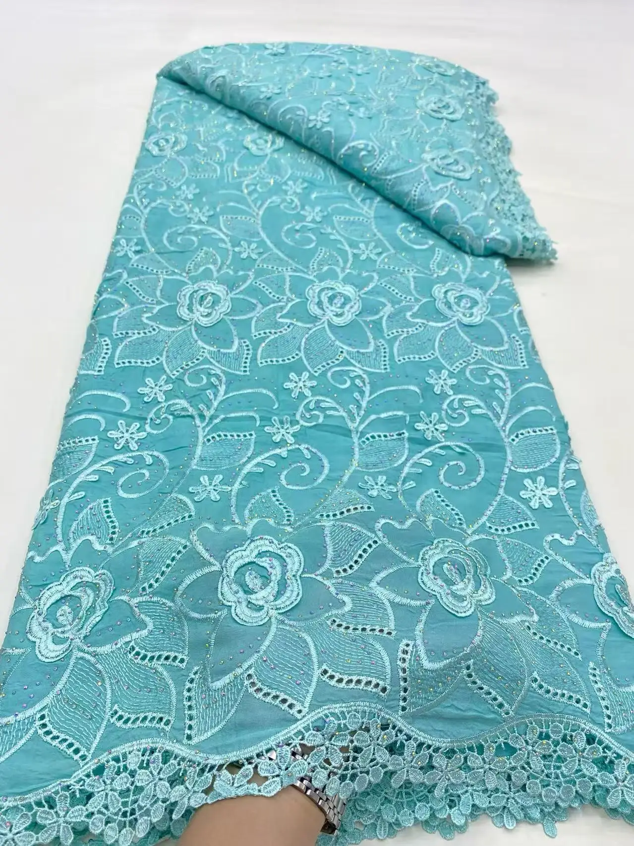 Color: pink, Width: 120cm, Length: 5 yards - 5 Yards Nigerian Guipure Cord Lace Fabric High Quality Embroidery African Milk Silk Wedding Lace Fabric 2025 Material