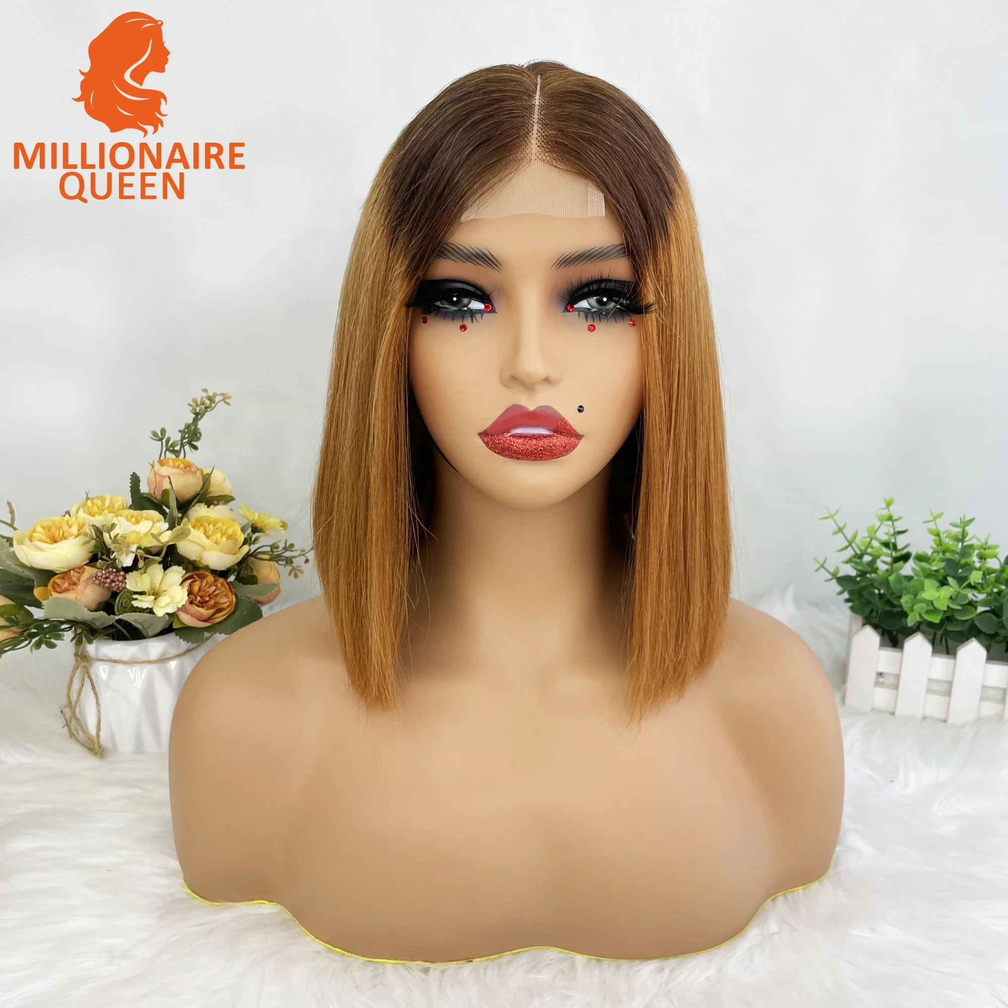 Color: WHITE, Stretched Length: 10inches, Density: 250%, Lace Size: 2x6 - Highlight P4/30 Brown Vietname Bone Straight Bob Wig Super Double Drawn Human Hair 2x6 Glueless Lace Closure Wig For Black Women