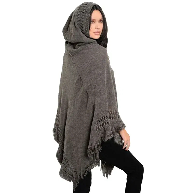 Color: GOLD, Size: One Size - New Women Ladies Tassel Cape Coat Fringe Poncho Oblique Stripe Coat Bohemian Shawl Scarf