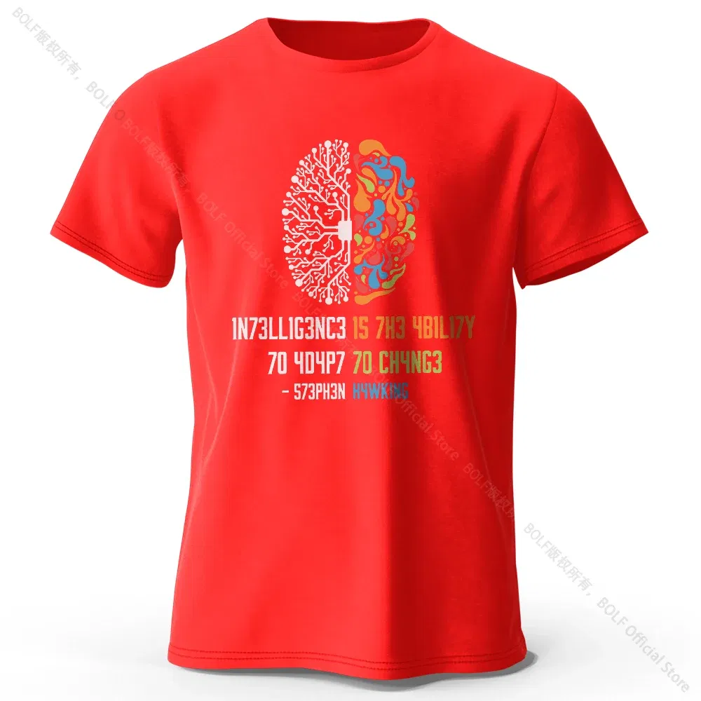 Color: Red, Size: M - Funny Brain Power Printed 100% Cotton T-Shirt, Soft & Breathable Round Neck Short Sleeve Tee, Unisex Quirky Style