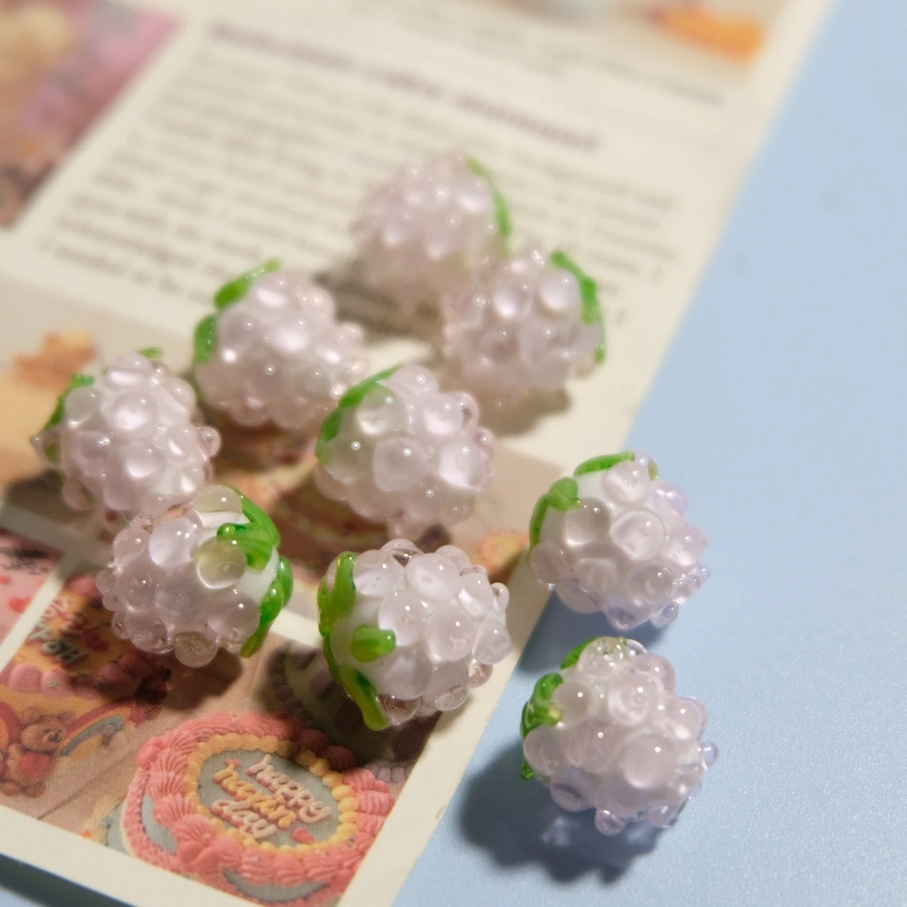 Color: light green, Ships From: CHINA, Item Diameter: 12mm - DIY Mini Czech Glass Grape Beads Raspberry Pendant Accessory Bead