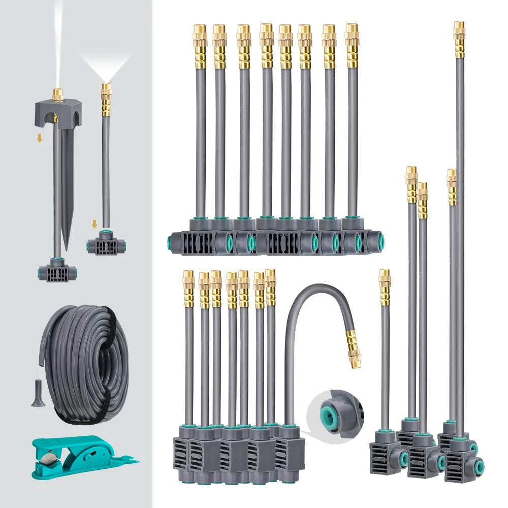 Color: Green - 20-50CM New Adjustable Brass Spray Sprinklers Nozzle Extension 360?° Misting Systems Garden Lawn Watering Irrigation Quick Push