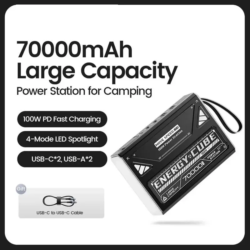 Z70Pro Large Capacity Power Bank 100W Fast Charge External Battery w/ Flashlight Powerbank for Laptop Outdoor Camping