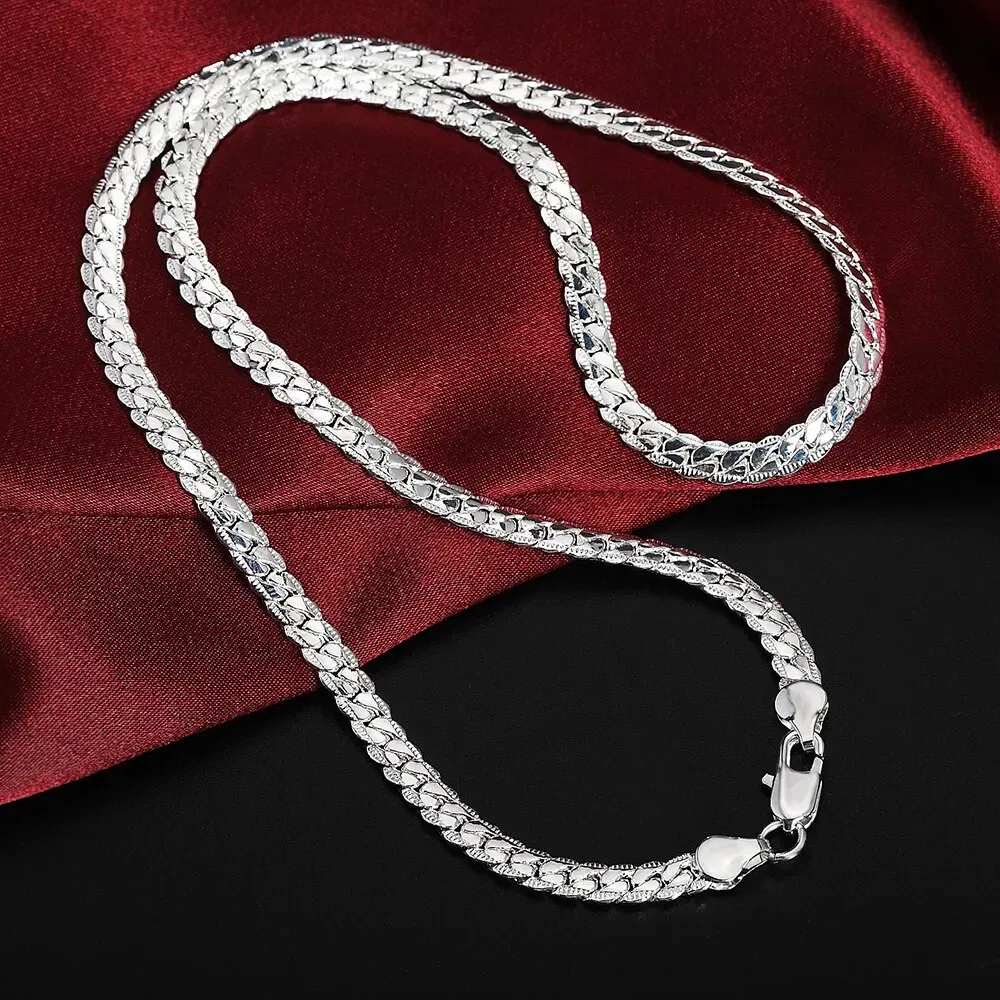 Length: 40cm - 20-60cm Silver Color Luxury Brand Design Noble 6mm Necklace Chain For Woman Men Fashion Wedding Engagement Jewelry