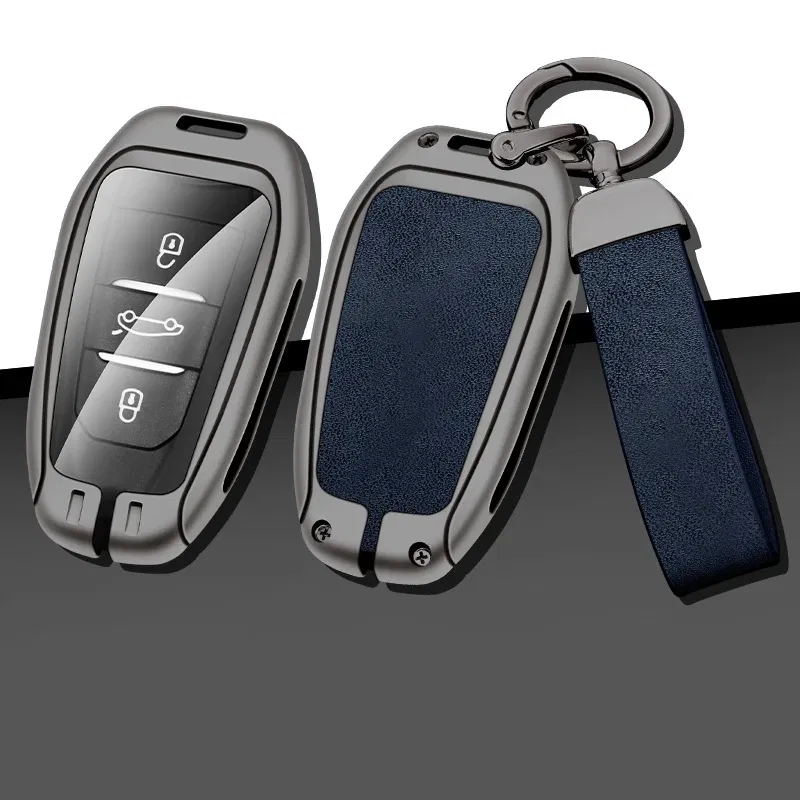 Color Name: ROYAL BLUE - Car Metal Key Case Cover Shell Fob For Peugeot 308 408 508 2008 3008 4008 5008 For Citroen C4 C6 C3-XR key chain Accessories