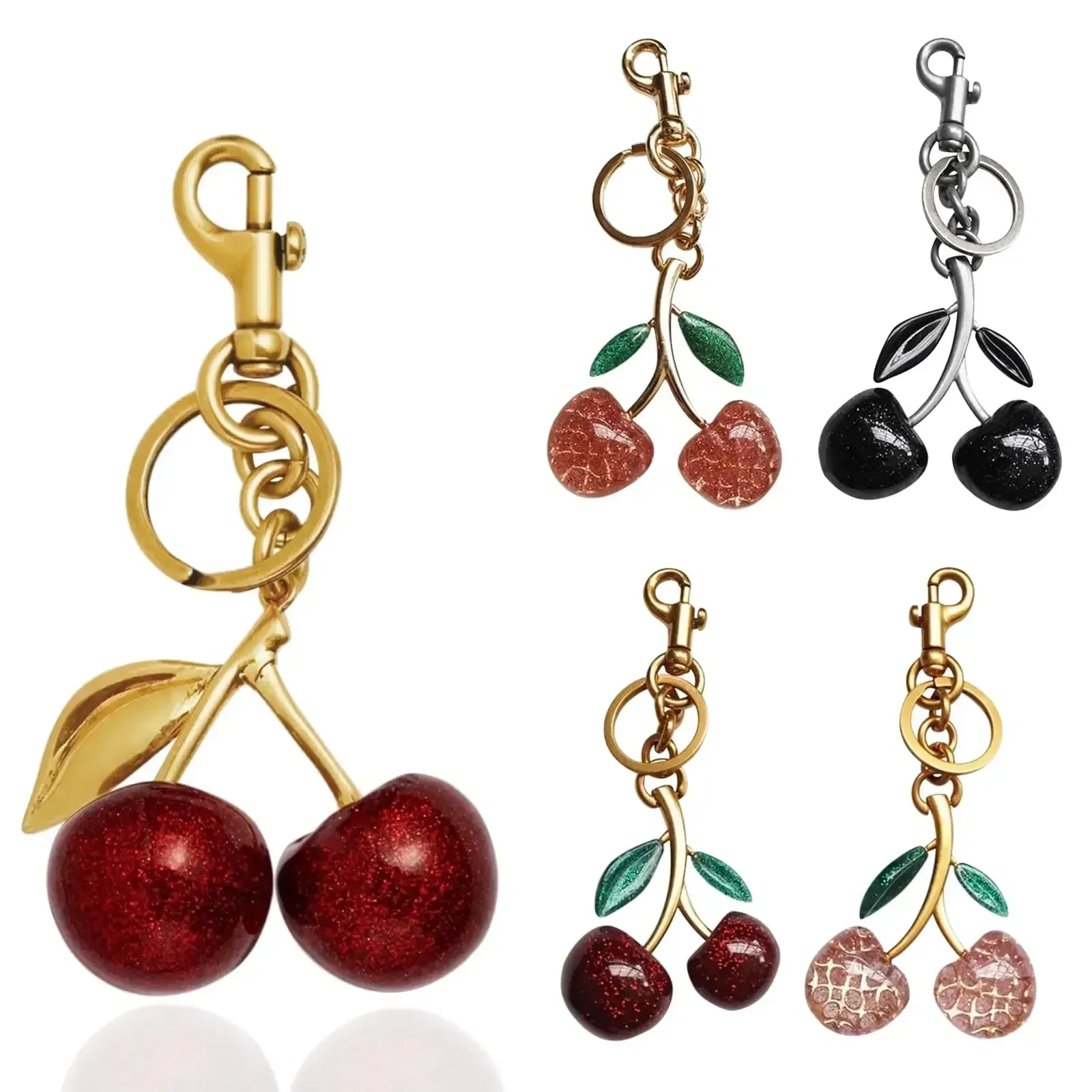 Color: black - Cherry Bag Charm Cherry Keychain Charm Metal Accessory Sparkling Resin For Coach Purses And Bags, Red, Black, Pink