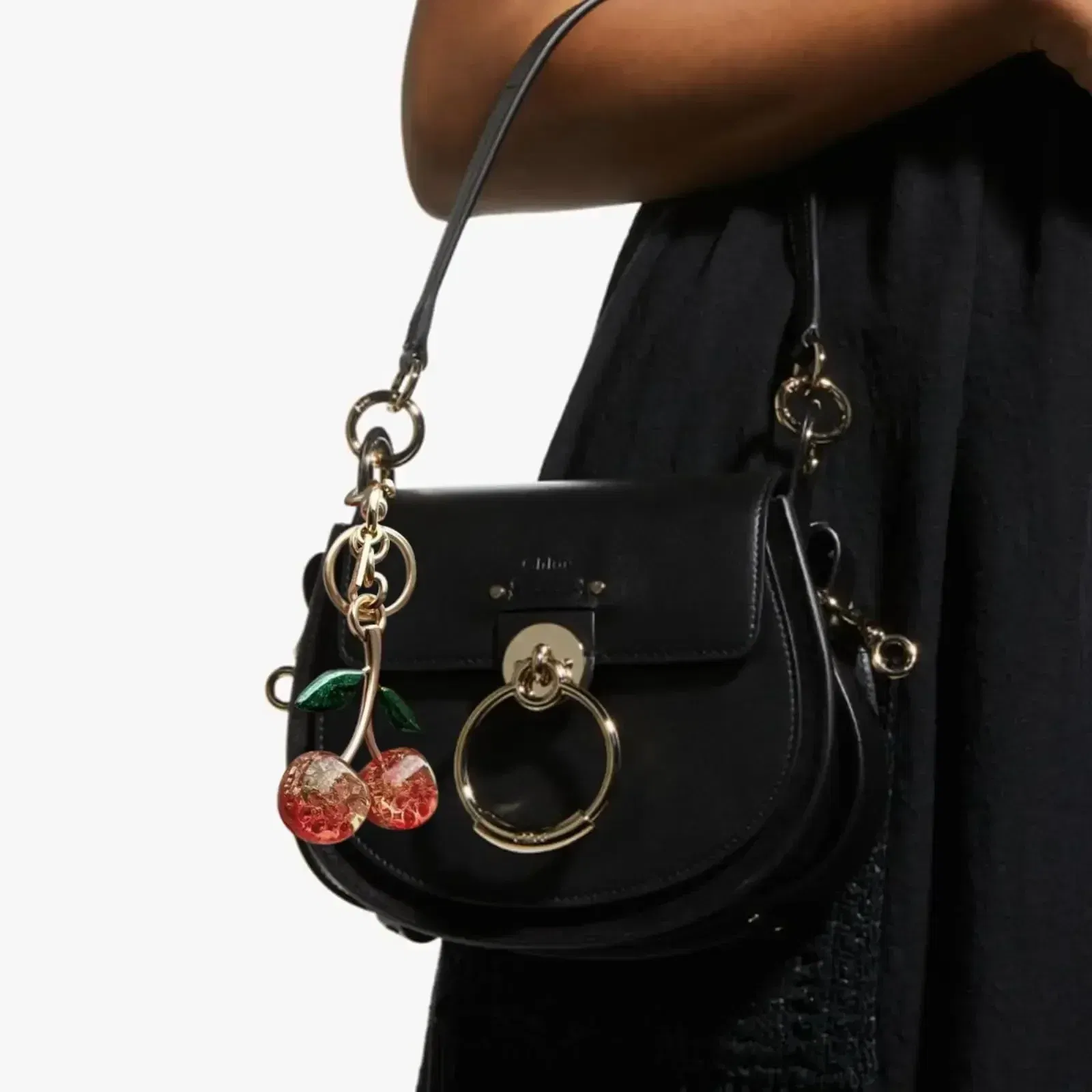 Color: black - Cherry Bag Charm Cherry Keychain Charm Metal Accessory Sparkling Resin For Coach Purses And Bags, Red, Black, Pink