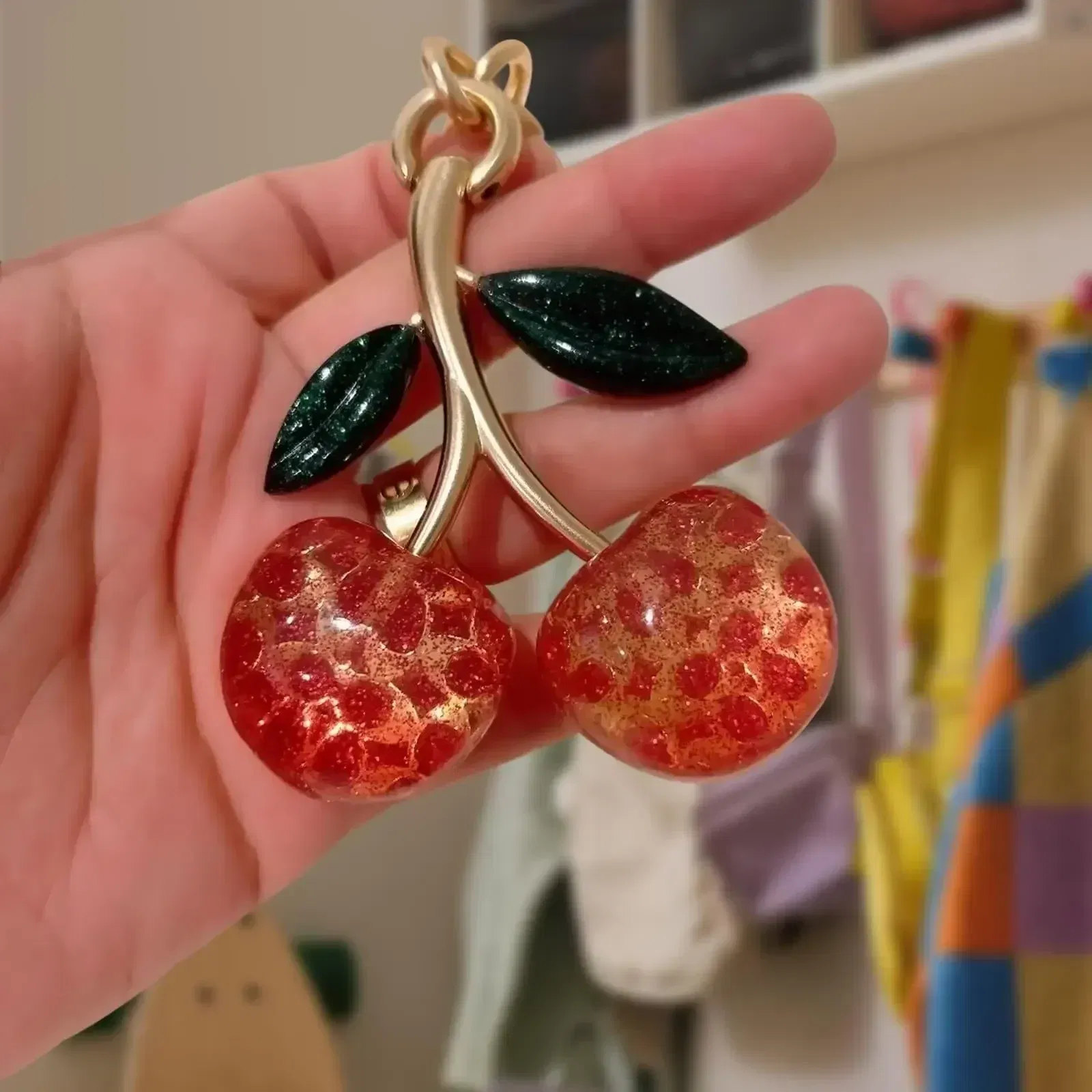 Color: black - Cherry Bag Charm Cherry Keychain Charm Metal Accessory Sparkling Resin For Coach Purses And Bags, Red, Black, Pink
