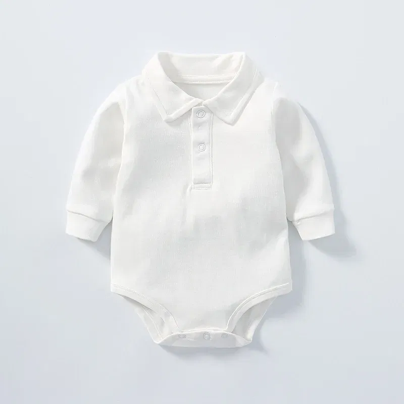 Color: WHITE, Kid Size: 12M - New Arrived Cotton Winter Autumn Baby Romper Baby Bodysuits Long Sleeve Polo Romper for Baby Girls Boys