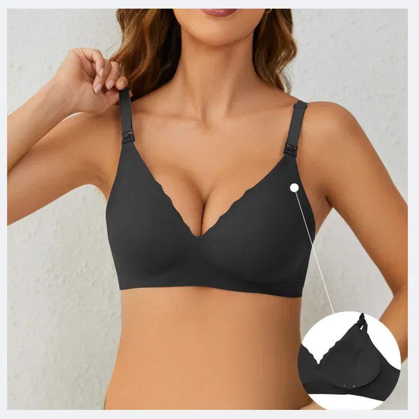 Color: black, Bands Size: 34 - Front Open Nursing Bra Maternity Jelly Gel Laser Cutting Seamless Underwear Ultra Thin Breastfeeding Bra For Pregnant Women