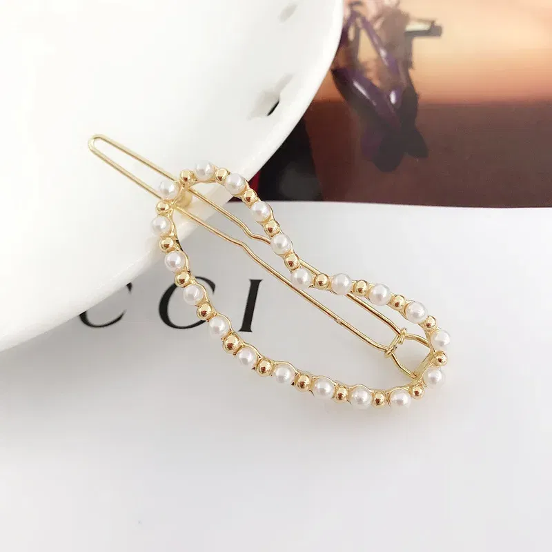 Color: WHITE - 2019 New Fashion geometric Pearl rhinestone hairpin ball side clip Accessories For Women Girls Hairgrip Hairclip Headwear