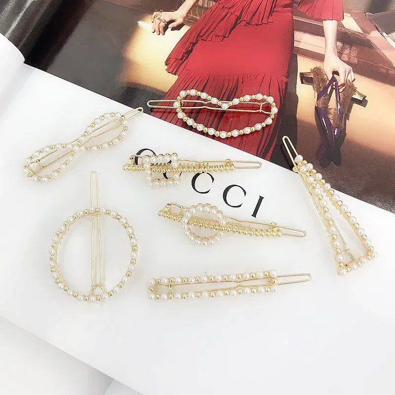 Color: WHITE - 2019 New Fashion geometric Pearl rhinestone hairpin ball side clip Accessories For Women Girls Hairgrip Hairclip Headwear