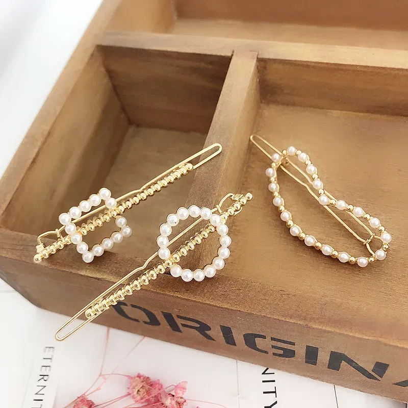 Color: WHITE - 2019 New Fashion geometric Pearl rhinestone hairpin ball side clip Accessories For Women Girls Hairgrip Hairclip Headwear