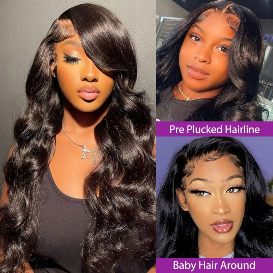 Color: #1B, Ships From: CHINA, Stretched Length: 16inches, Density: 150% - 13x4 13x6 Transparent Body Wave Wig Pre Plucked Glueless 4x4 HD Lace Closure Wigs For Women Brazilian Lace Front Human Hair Wig
