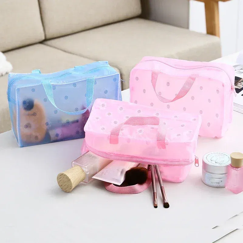 Color: green - Floral PVC Transparent Cosmetic Bag Clear Makeup Bag for Women Girl Waterproof Zipper Beauty Case Travel Toiletry Bags Handbag