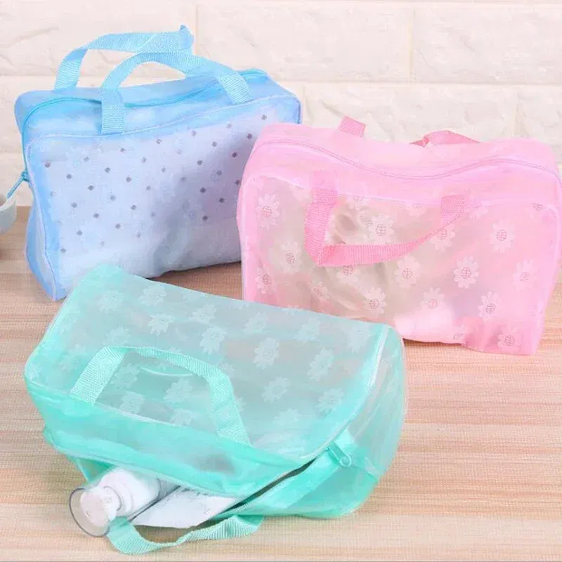 Color: green - Floral PVC Transparent Cosmetic Bag Clear Makeup Bag for Women Girl Waterproof Zipper Beauty Case Travel Toiletry Bags Handbag