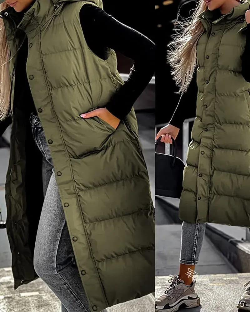 Color: WHITE, Size: L - Hooded Zipper Jacket Women Oversize Waistcoat Winter Outerwear Hooded Parka Fashion Quilted Vest Casual