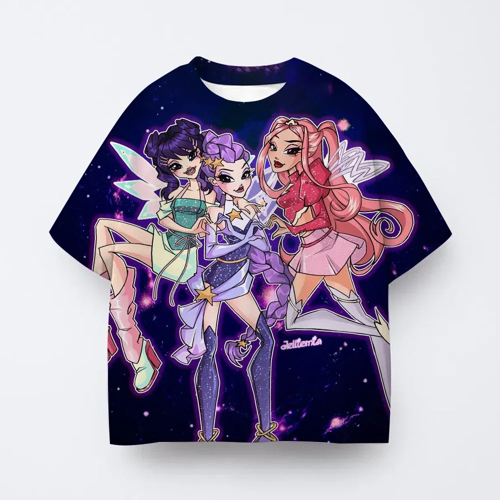 Color: black, Kid Size: 4T - Toddler Girl Clothes Kpop Demon Hunters Cartoon Tee Shirt Funny Gift for Fans Harajuku Cool Kids T-shirts Cotton Summer Tops