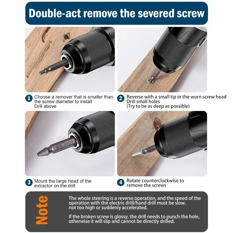Color: 6pcs silver - Double-headed High-speed Steel 4341 Tap Extractor Slip-tooth Broken Screw Reverse-tooth Snapped Wire Removal Tool Set