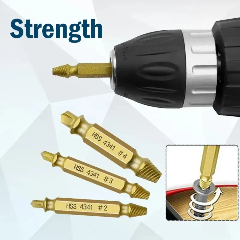 Color: 6pcs silver - Double-headed High-speed Steel 4341 Tap Extractor Slip-tooth Broken Screw Reverse-tooth Snapped Wire Removal Tool Set