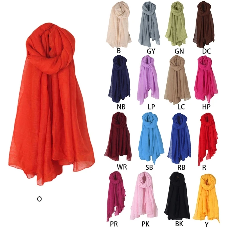 Color: Black - 652F Women Solid Color Scarfs Large Long Lightweight Headscarf Linen Sheer Shawl Wrap
