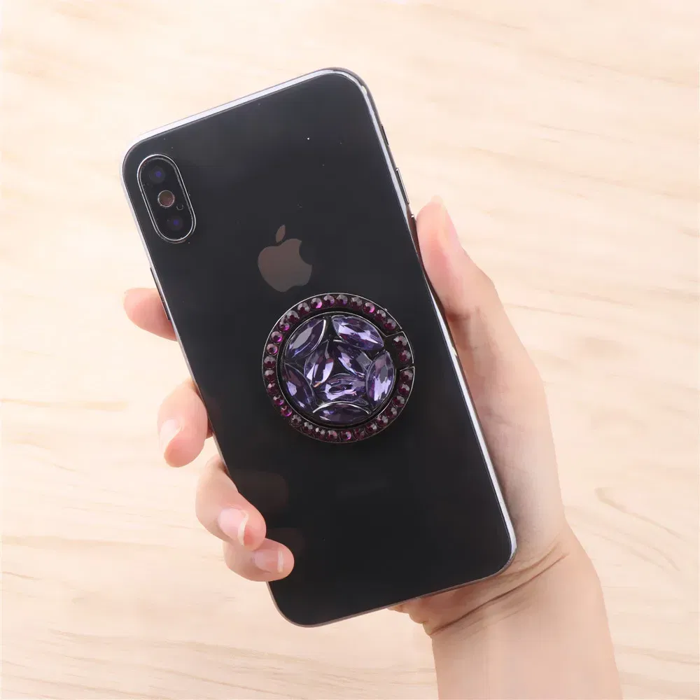 Color: Black - Universal Luxury Bling Diamond  Phone Holder Foldable Portable Lazy Bracket Smartphone Finger Ring Stand Cartoon For iPhone11 XS