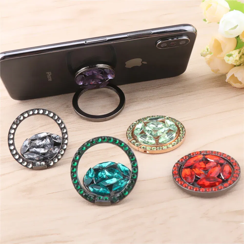 Color: Black - Universal Luxury Bling Diamond Phone Holder Foldable Portable Lazy Bracket Smartphone Finger Ring Stand Cartoon For iPhone11 XS