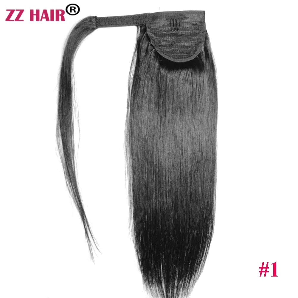 Color: #1, Life Span: 6 Months With Proper Care, Stretched Length: 16inches, Longest Hair Proportion: 35%-45% - ZZHAIR 100% Human Hair Extensions 16"-28" Machine Made Remy Magic Wrap Around Ponytail 60g-120g Clip In Horsetail Stragiht