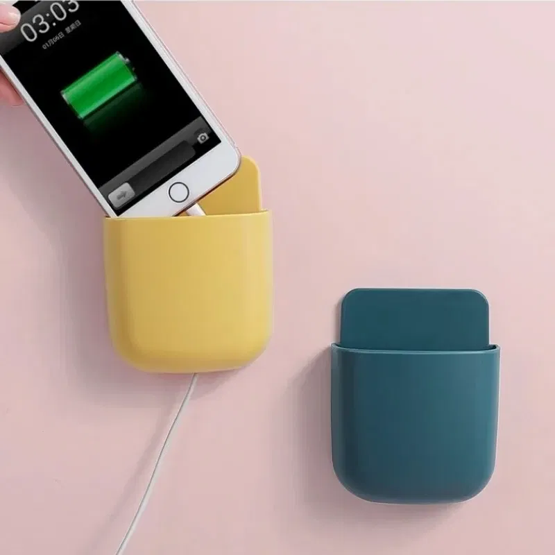 Color: Pink - White Wall Hanging Storage Box Household Living Room Conditioner Remote Control Bedside Phone Storage Holder Organizer Box Shelf