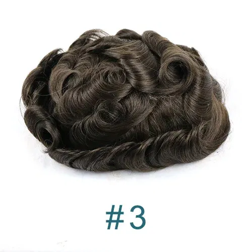 20MM Curly Brown Black Super Durable Mono Lace&Pu Mens Toupee Wig Human Hair 15mm Capillary Prosthesi Weave Replacement For Male