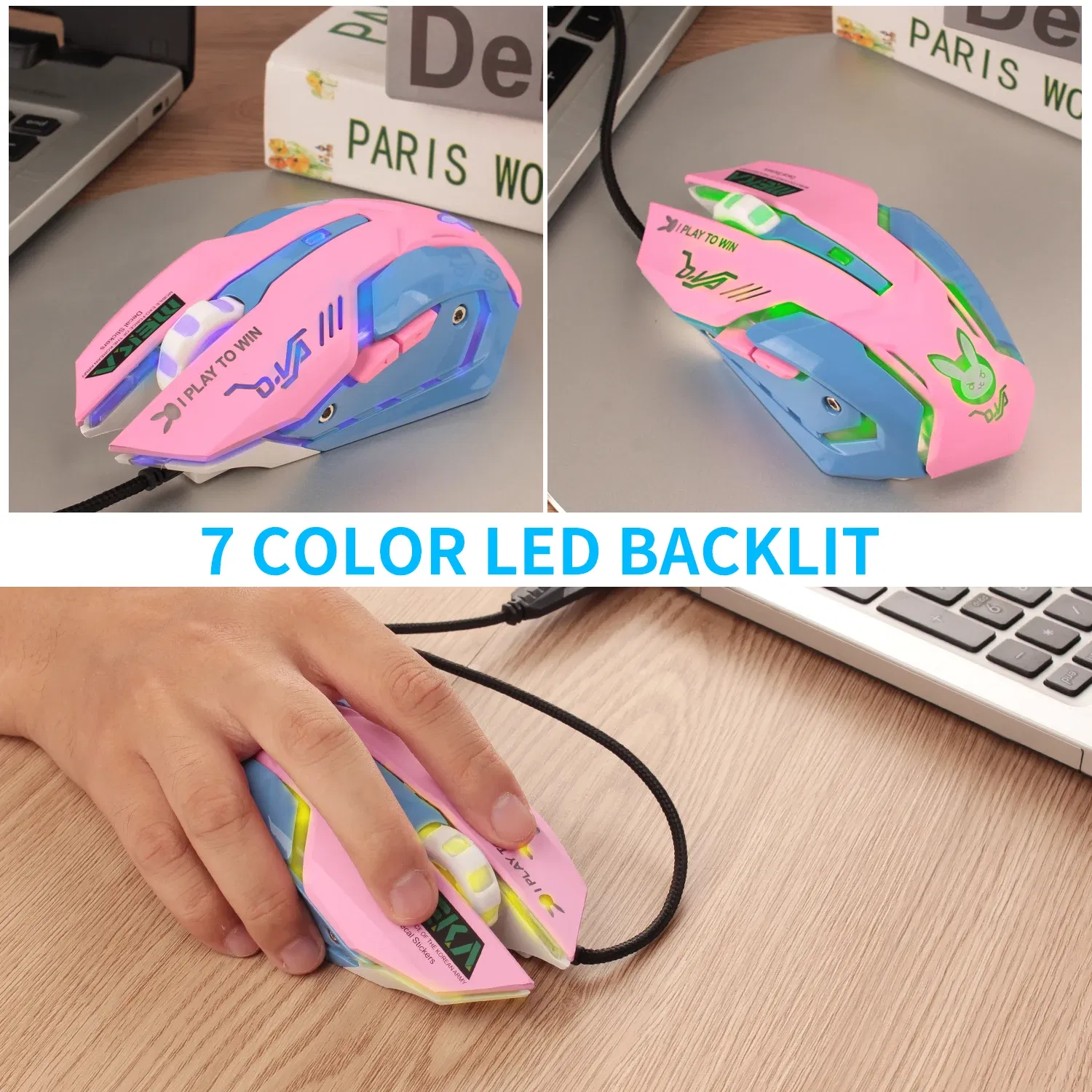 Color: green - 2400DPI Gaming Mouse Color Backlit Silent Mouse USB Wired Gaming Mouse Pink Computer Professional for Lol Data Laptop