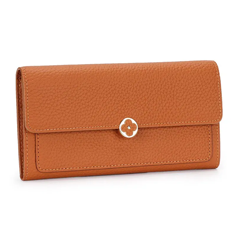 Color: Beige - Women's Wallet 2025 New Full Leather Long Wallet Cross-border First Layer Cowhide Women's Long Clip Leather Clutch Pouch